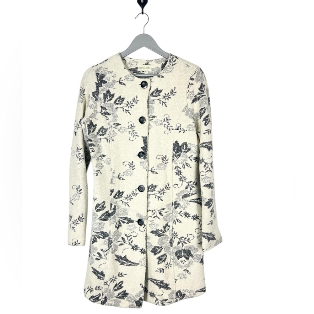 Lucy & Laurel Anthropologie Wool Blend Dress‎ Coat Size Medium black white gray